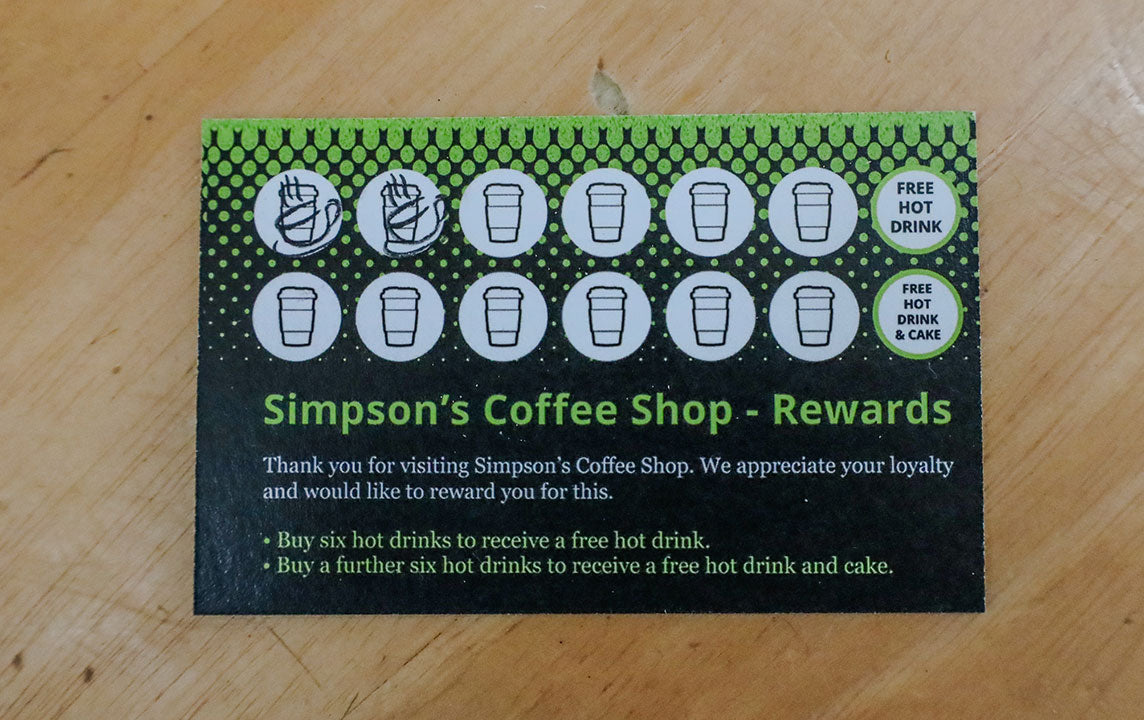 Simpson’s Coffee Shop Loyalty Rewards card